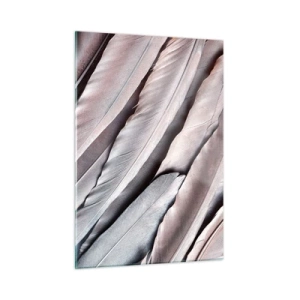 Glasbild - Bild auf glas - Nahaufnahme von pastellfarbenen Federn in Rosa- und Silbertönen - 50x70cm - In rosa Silber - Moderne Wanddekoration für Wohnzimmer und Schlafzimmer ARTTOR