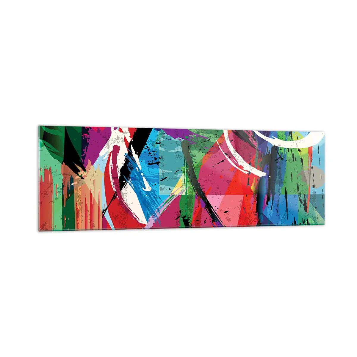 Glasbild - Bild auf glas - Farbenfrohe Abstraktion mit dynamischen Pinselstrichen - 160x50cm - Schnell, spritzig und springt - Moderne Wanddekoration für Wohnzimmer und Schlafzimmer ARTTOR