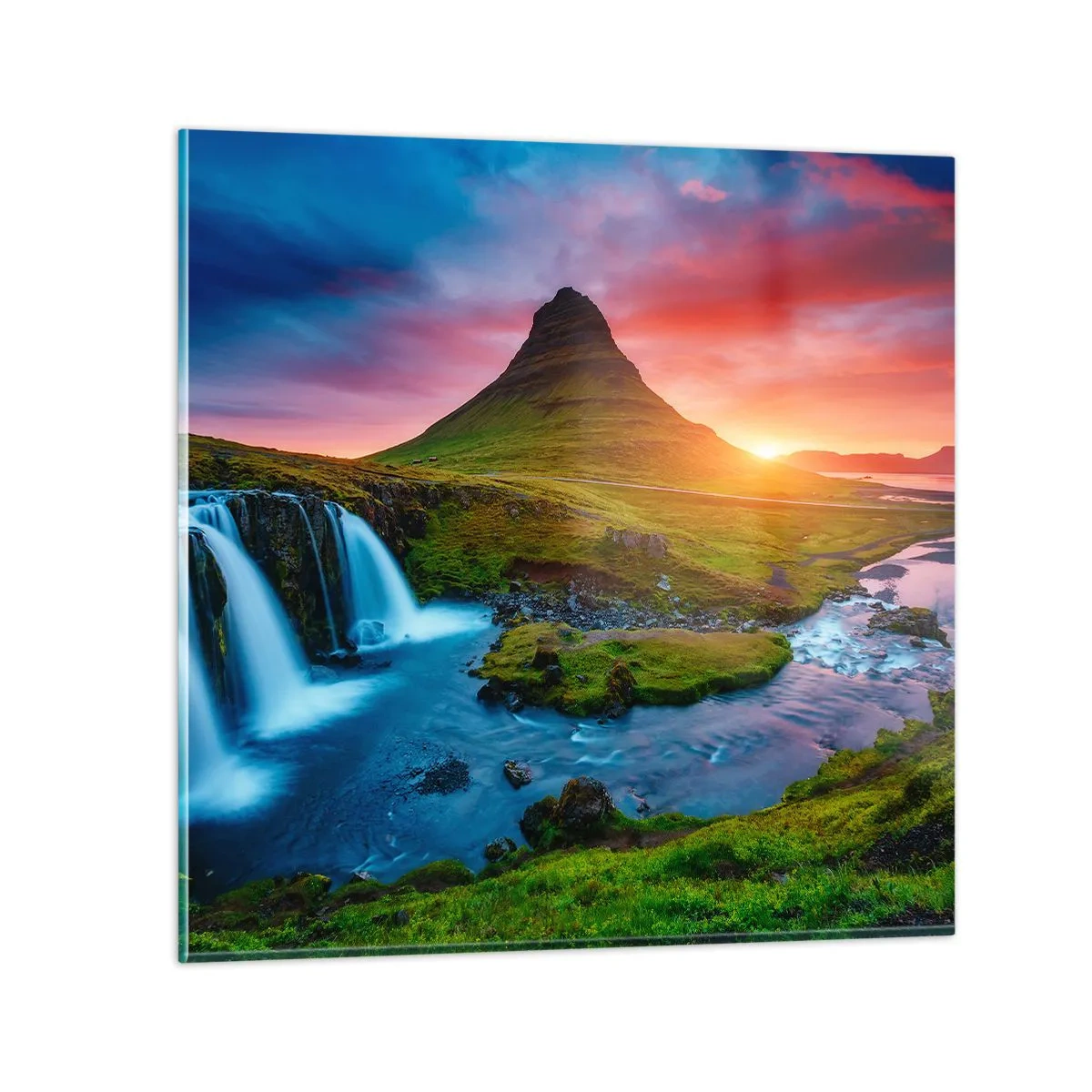 Glasbild - Bild auf glas - Island - Feuer und Wasser - 70x70 cm