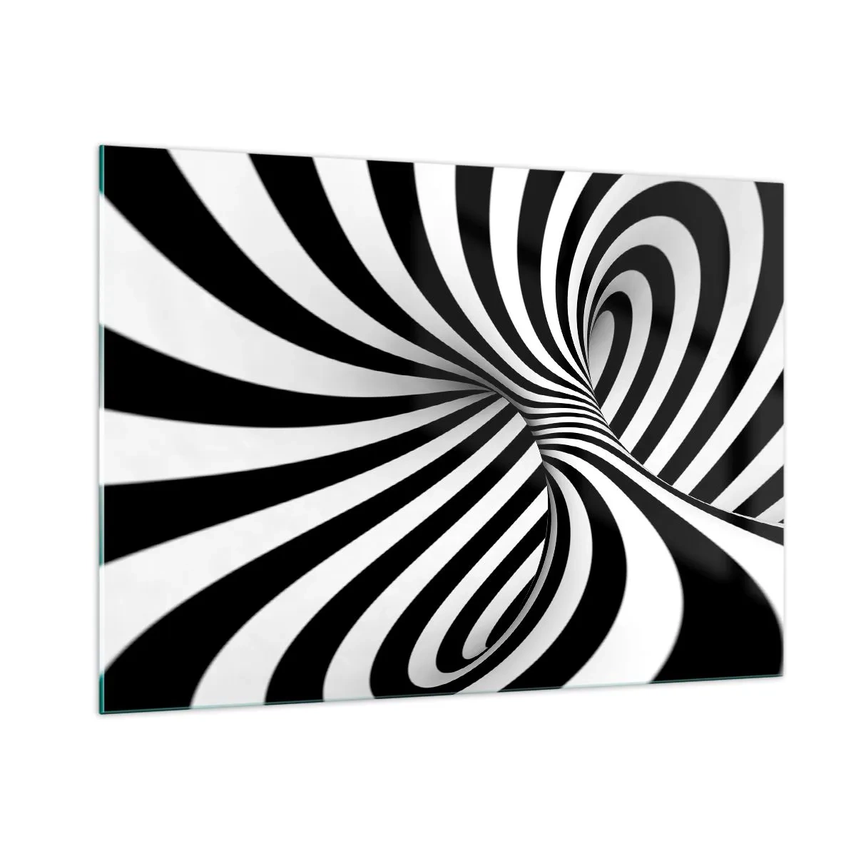 Glasbild - Bild auf glas - Eine schwarz-weiße Spirale, die einen dynamischen Raumeffekt erzeugt. - 100x70cm - Komposition: Tanzraum - Moderne Wanddekoration für Wohnzimmer und Schlafzimmer ARTTOR
