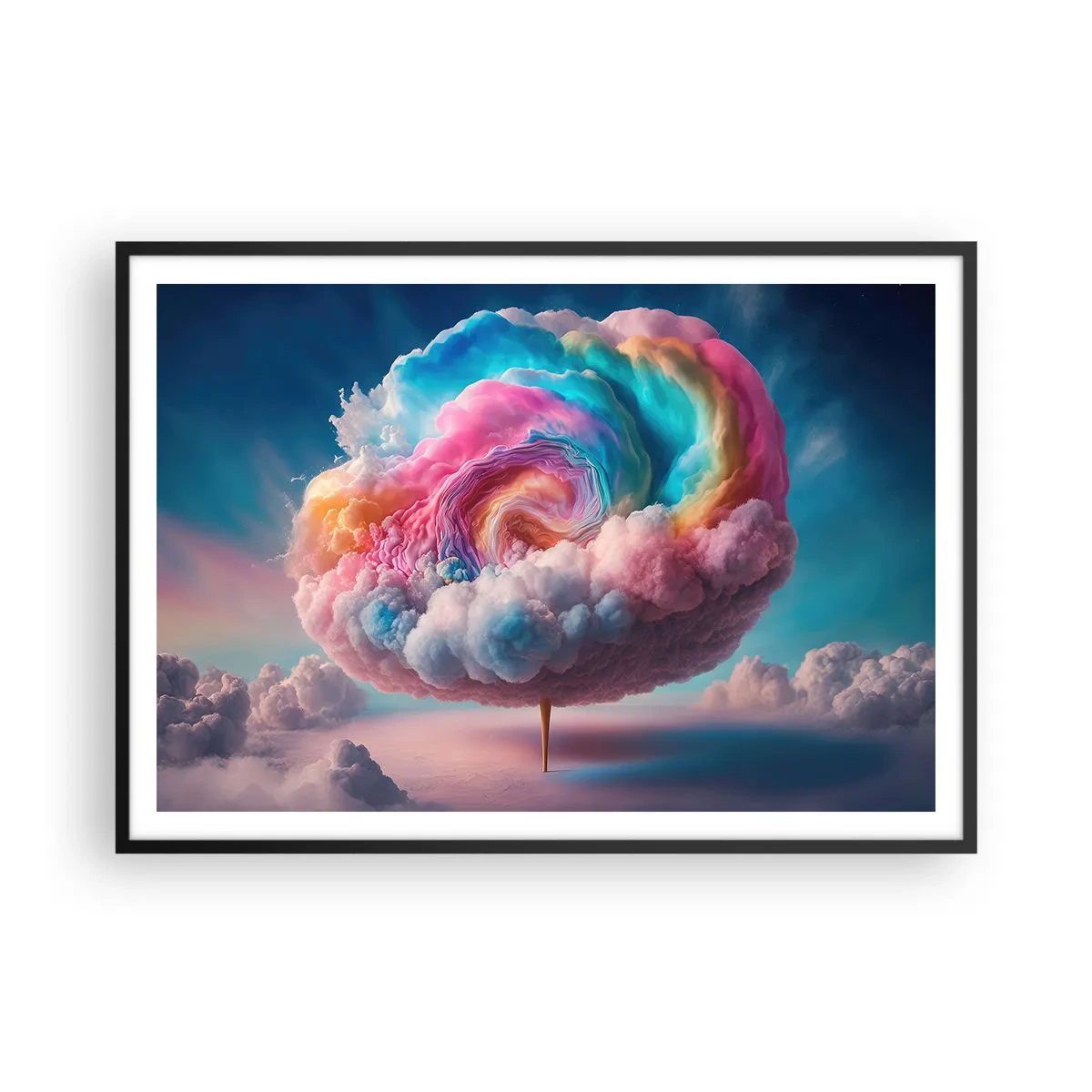 Poster in einem schwarzem Rahmen - Eine spiralförmige Wolke mit Pastellfarben am Himmel - 100x70cm - Traum von einem Vergnügungspark - Moderne Wanddekoration für Wohnzimmer und Schlafzimmer ARTTOR