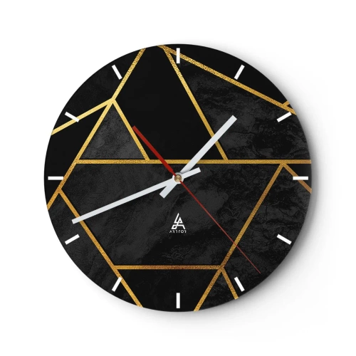 Wanduhr - Glasuhr - Schwarzer Hintergrund mit geometrischen Goldmustern im eleganten Stil - 30x30cm - Dunkelheit und Glanz - Moderne Wanddekoration für Wohnzimmer, Küche und Schlafzimmer ARTTOR