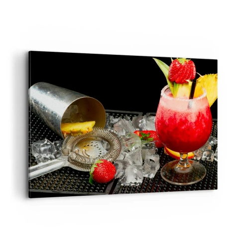 Bild auf Leinwand - Leinwandbild - Ein bunter Cocktail mit Erdbeeren, Eis und Ananas - 100x70cm - Zaubern Sie einen Geschmack - Moderne Wanddekoration für Wohnzimmer und Schlafzimmer ARTTOR