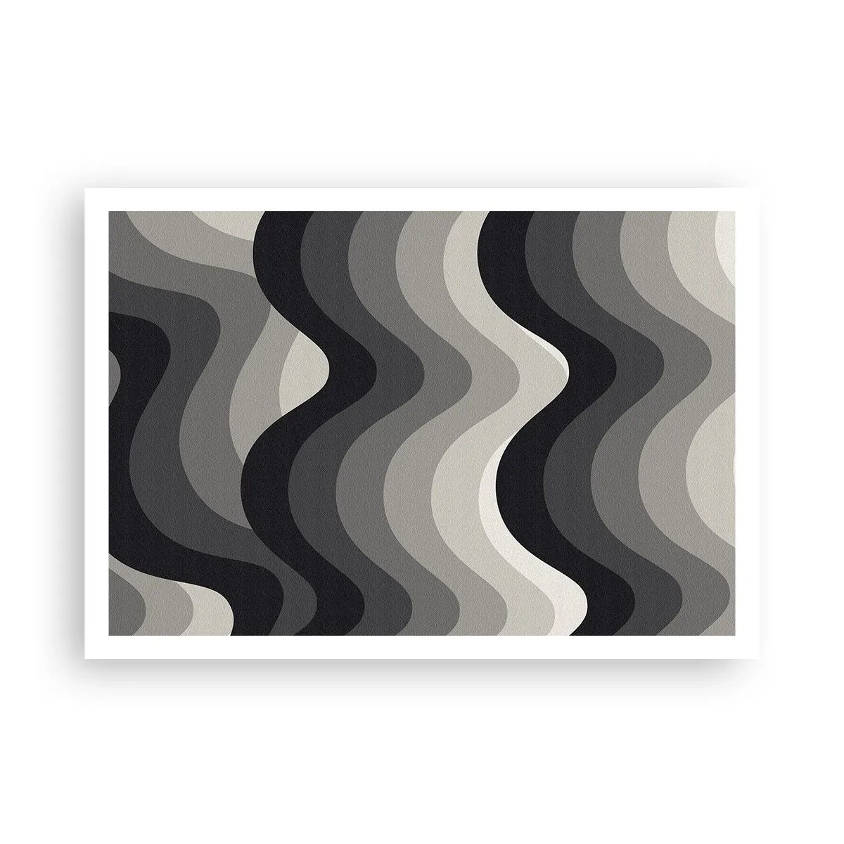 Poster - Schwarz-weiße Wellenmuster in Grautönen - 100x70cm - Eine Welle nach der anderen - Moderne Wanddekoration für Wohnzimmer und Schlafzimmer ARTTOR