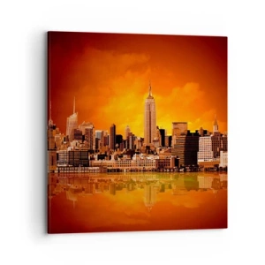 Bild auf Leinwand - Leinwandbild - Das Großstadtpanorama in Gelb und Bronze - 70x70 cm