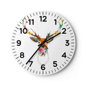 Wanduhr - Glasuhr - Ein mildes Reh in Farbe getaucht - 40x40 cm