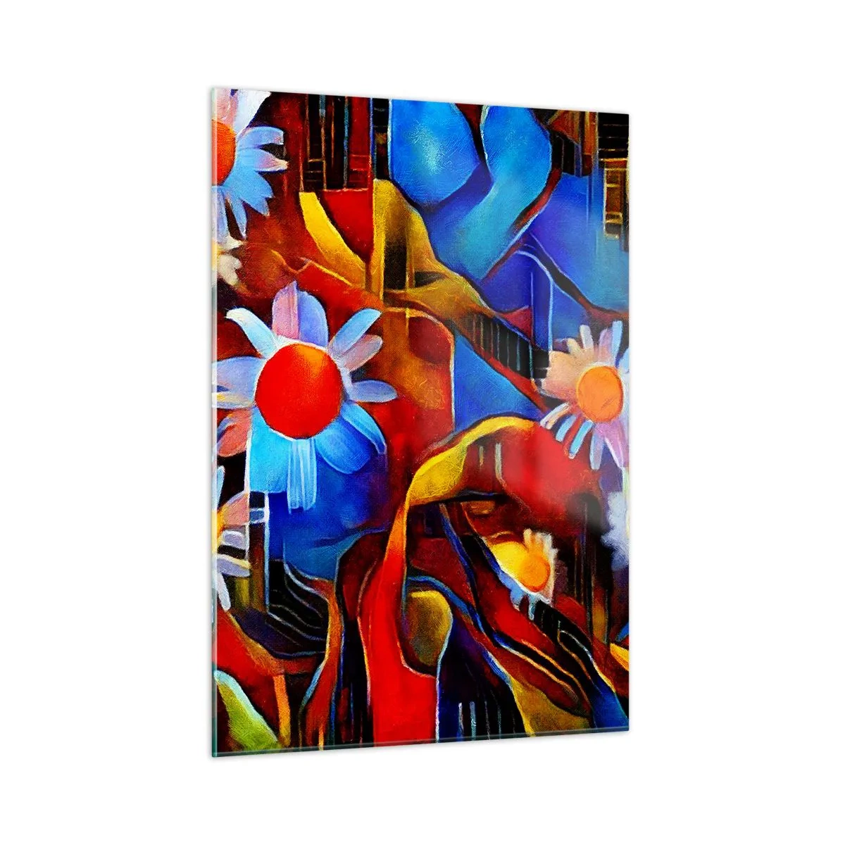 Glasbild - Bild auf glas - Bunte abstrakte Blumen vor einem Hintergrund intensiver Farben - 50x70cm - Die Farben des Lebens - Moderne Wanddekoration für Wohnzimmer und Schlafzimmer ARTTOR