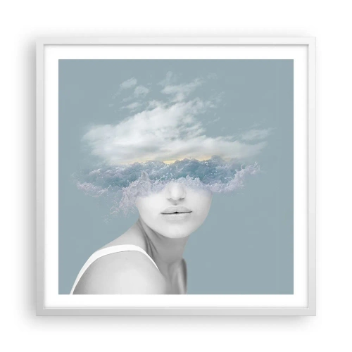 Poster in einem weißen Rahmen - Mit dem Kopf in den Wolken - 60x60 cm
