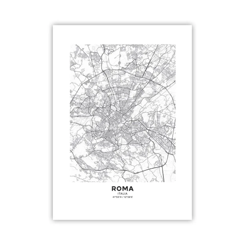 Poster - Schwarz-weiße Karte von Rom mit detaillierten Straßen und Denkmälern - 50x70cm - Römischer Kreis - Moderne Wanddekoration für Wohnzimmer und Schlafzimmer ARTTOR