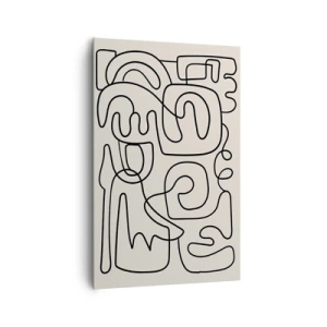 Bild auf Leinwand - Leinwandbild - Abstraktes Linienkunstmuster in Schwarz auf hellem Hintergrund - 80x120cm - Folge der Spur - Moderne Wanddekoration für Wohnzimmer und Schlafzimmer ARTTOR