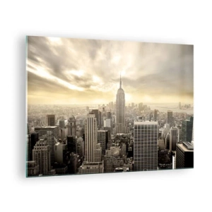 Glasbild - Bild auf glas - Stadtpanorama mit Wolkenkratzern und dem Empire State Building - 70x50cm - New York aus Grau - Moderne Wanddekoration für Wohnzimmer und Schlafzimmer ARTTOR