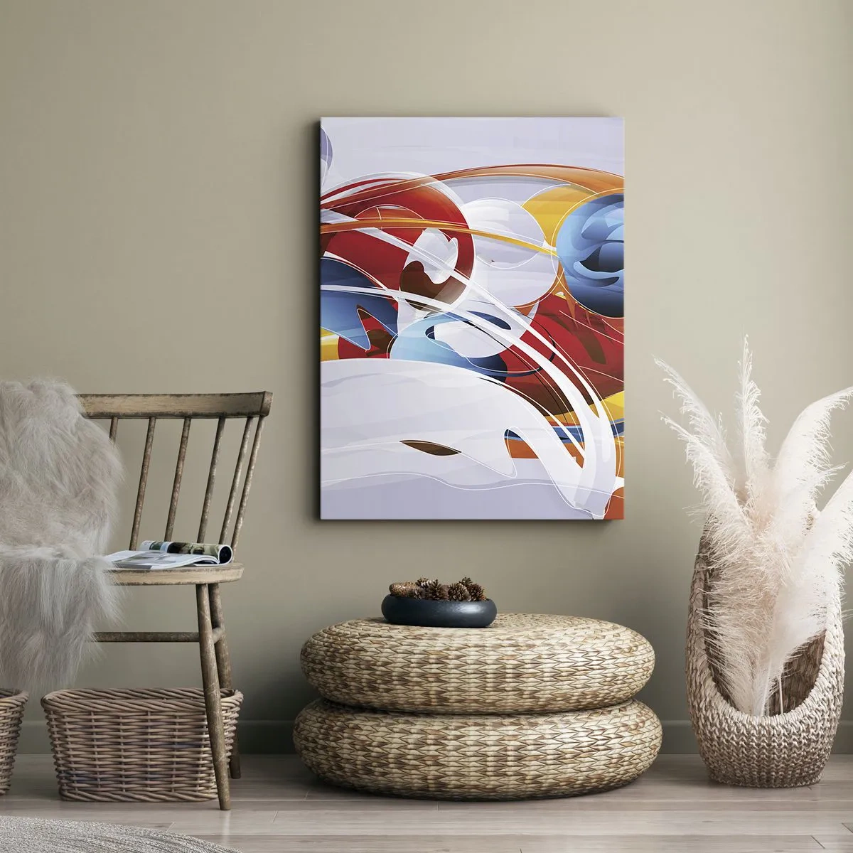 Bild auf Leinwand - Leinwandbild - Bunte Abstraktion mit dynamischen Linien und lebendigen Farben - 70x100cm - Der Tanz der Elemente - Moderne Wanddekoration für Wohnzimmer und Schlafzimmer ARTTOR