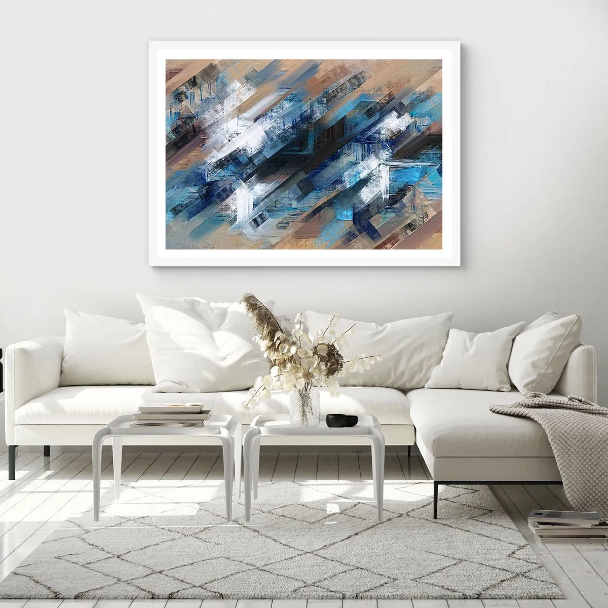 Poster in einem weißen Rahmen - Auf einer blauen Diagonale - 100x70 cm