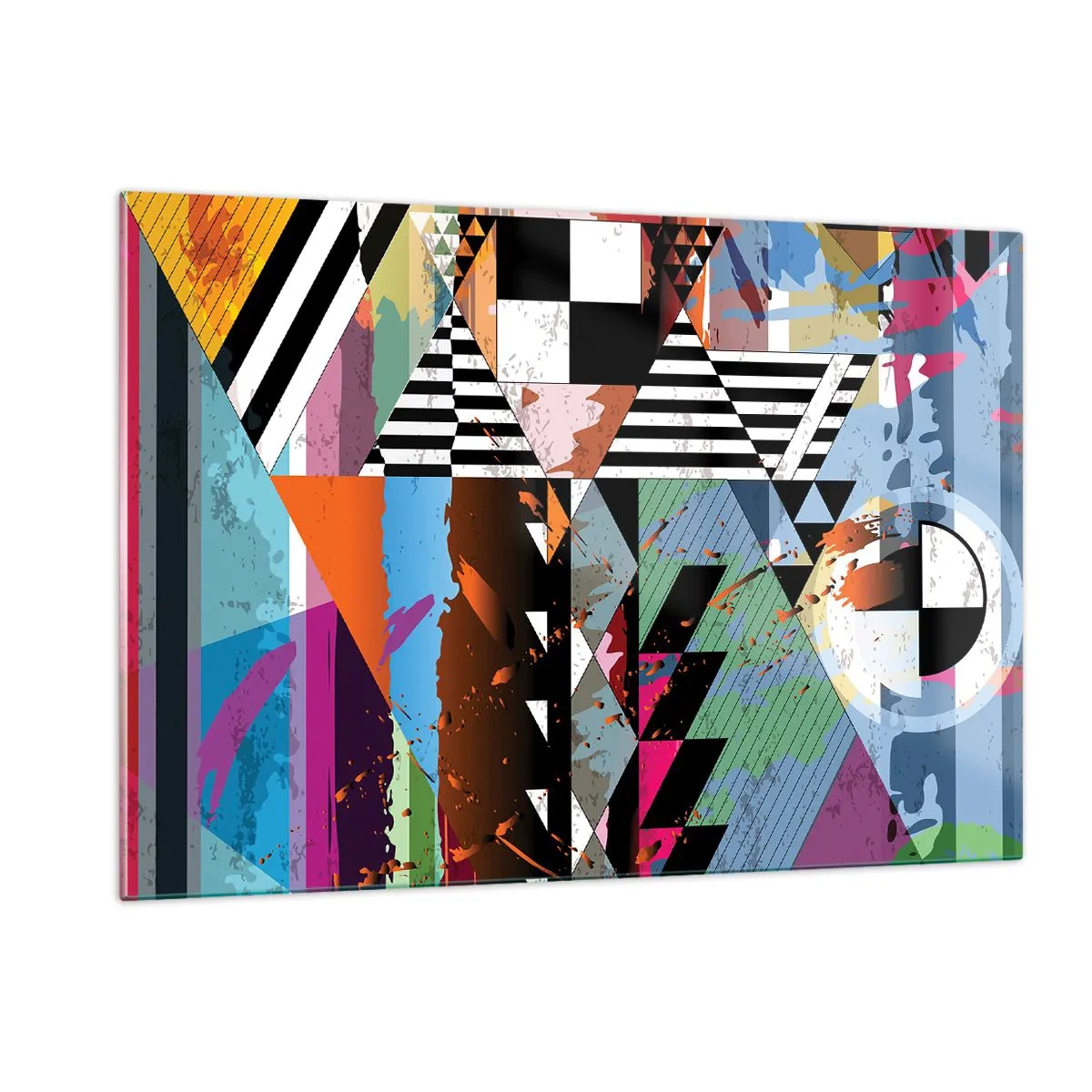 Glasbild - Bild auf glas - Geometrische Abstraktion mit einer Vielzahl von Formen und Farben - 120x80cm - Geometrisch und organisch - Moderne Wanddekoration für Wohnzimmer und Schlafzimmer ARTTOR
