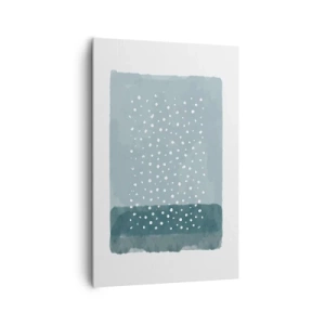 Bild auf Leinwand - Leinwandbild - Ein minimalistisches Gemälde in Blautönen mit Punkten - 80x120cm - Auf Blau gewachsen - Moderne Wanddekoration für Wohnzimmer und Schlafzimmer ARTTOR