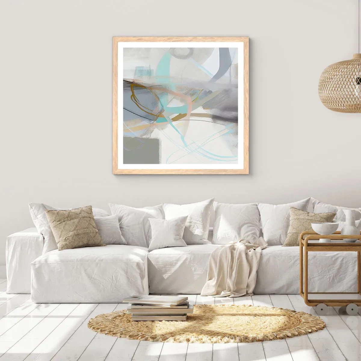 Poster in einem Rahmen aus heller Eiche - Neblige Abstraktion - 30x30 cm