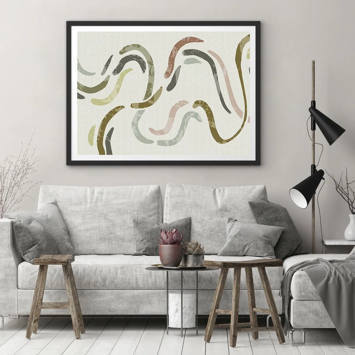 Poster in einem schwarzem Rahmen - Fröhlicher Tanz der Abstraktion - 40x30 cm