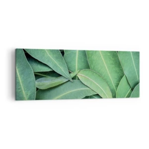 Bild auf Leinwand - Leinwandbild - Nahaufnahme von grünen Blättern, die ein natürliches Muster erzeugen - 140x50cm - Saftig und frisch - Moderne Wanddekoration für Wohnzimmer und Schlafzimmer ARTTOR