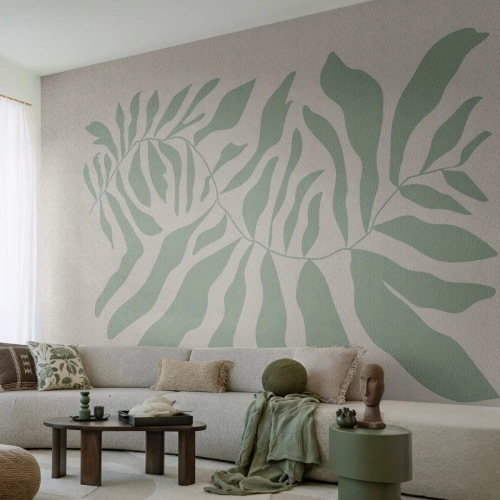 Fototapete Standard Eco - Smaragdgrüne Blätter mit weicher Form auf hellem Hintergrund - 100x70cm - Smaragdzweig - Moderne Wanddekoration für Wohnzimmer und Schlafzimmer ARTTOR