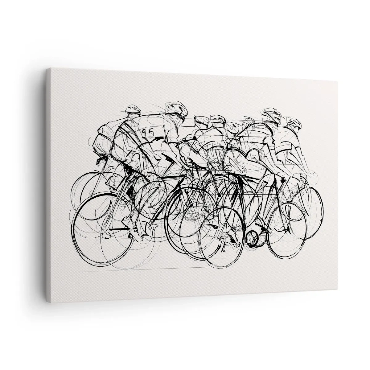Bild auf Leinwand - Leinwandbild - Eine Gruppe von Radfahrern in Bewegung im minimalistischen Stil - 70x50cm - Gemeinsam als Team - Moderne Wanddekoration für Wohnzimmer und Schlafzimmer ARTTOR