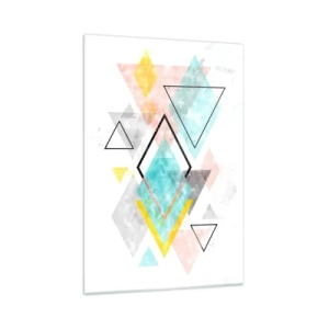 Glasbild - Bild auf glas - Bunte geometrische Muster auf weißem Hintergrund - 70x100cm - Geometrisches Spiel - Moderne Wanddekoration für Wohnzimmer und Schlafzimmer ARTTOR