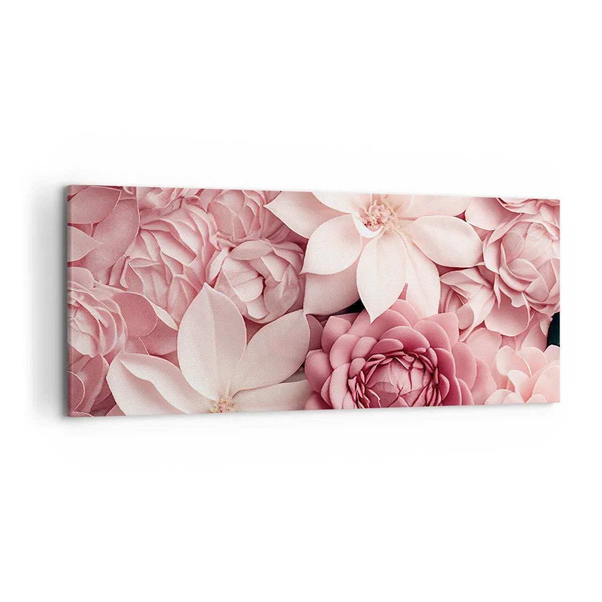 Bild auf Leinwand - Leinwandbild - Blumen in Rosa- und Weißtönen in künstlerischer Umsetzung - 120x50cm - In rosa Blütenblättern - Moderne Wanddekoration für Wohnzimmer und Schlafzimmer ARTTOR
