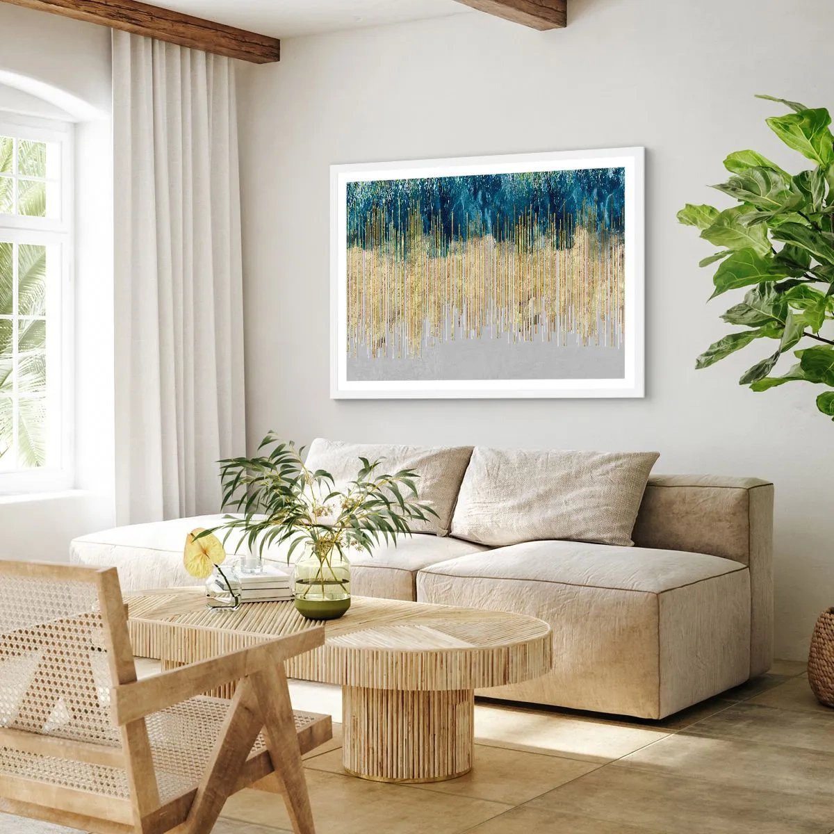 Poster in einem weißen Rahmen - Vergoldete Grenze - 50x40 cm