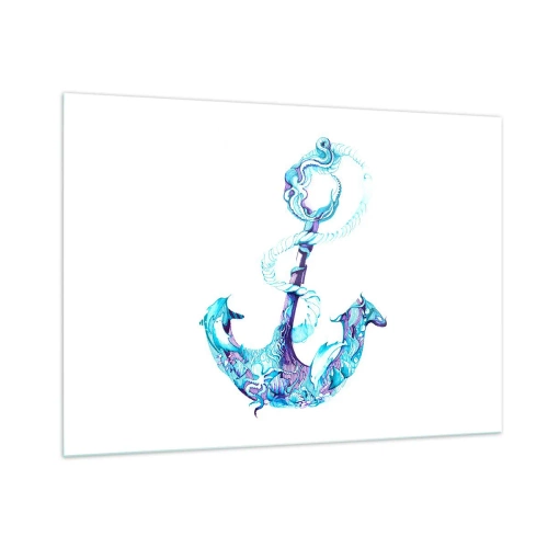 Glasbild - Bild auf glas - Anker mit nautischen Motiven im künstlerischen Stil - 100x70cm - Der Vertraute der Geheimnisse des Meeres - Moderne Wanddekoration für Wohnzimmer und Schlafzimmer ARTTOR