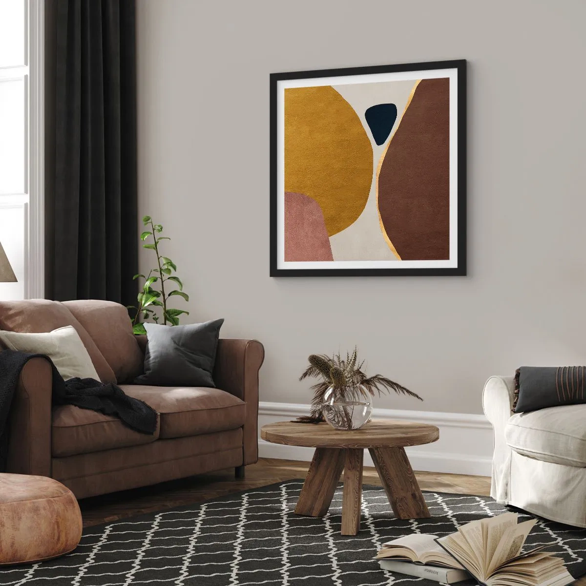 Poster in einem schwarzem Rahmen - Abstraktion – ein Ort im Raum - 60x60 cm