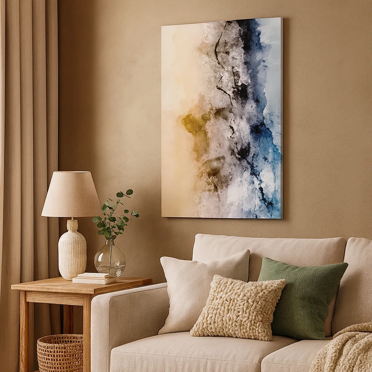 Bild auf Leinwand - Leinwandbild - Abstrakte Landschaft mit Nebel und dezenten Farben - 50x70cm - In einer Nebelwolke ertrunken - Moderne Wanddekoration für Wohnzimmer und Schlafzimmer ARTTOR