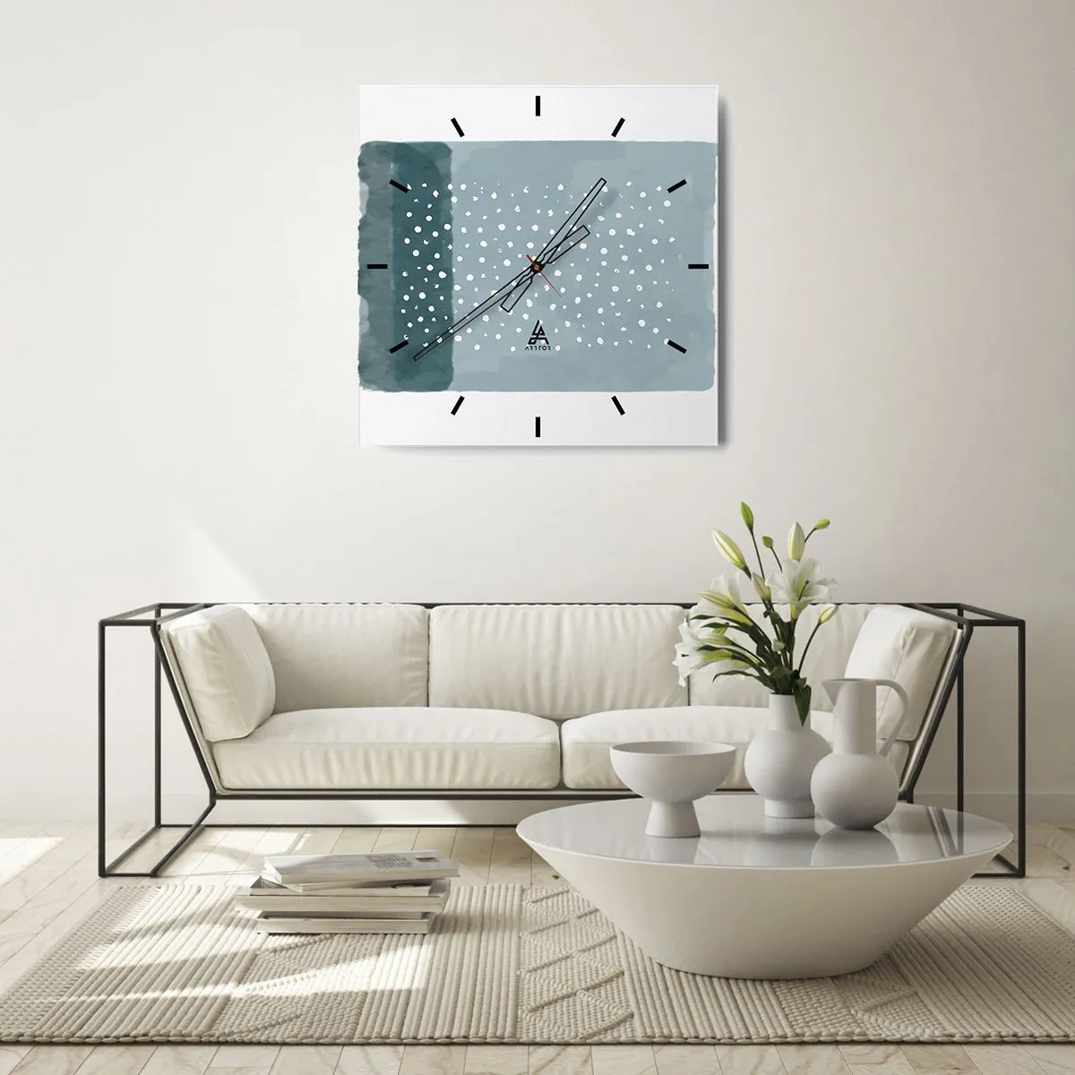 Wanduhr - Glasuhr - Ein minimalistisches Gemälde in Blautönen mit Punkten - 30x30cm - Auf Blau gewachsen - Moderne Wanddekoration für Wohnzimmer und Schlafzimmer ARTTOR