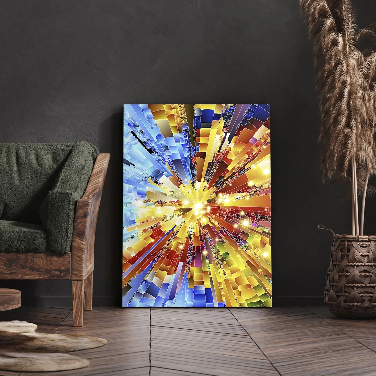 Bild auf Leinwand - Leinwandbild - Eine dynamische Explosion aus Farbe und Licht - 70x100cm - In Medienauflösung - Moderne Wanddekoration für Wohnzimmer und Schlafzimmer ARTTOR