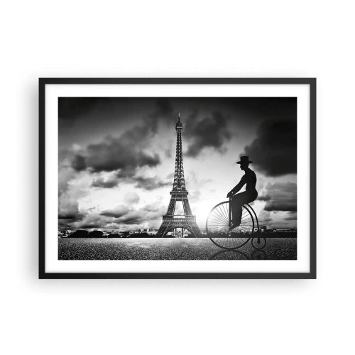Poster in einem schwarzem Rahmen - Schwarz-Weiß-Bild eines Retro-Fahrrads mit dem Eiffelturm im Hintergrund - 70x50cm - Sehnsucht nach Belle Epoque - Moderne Wanddekoration für Wohnzimmer und Schlafzimmer ARTTOR