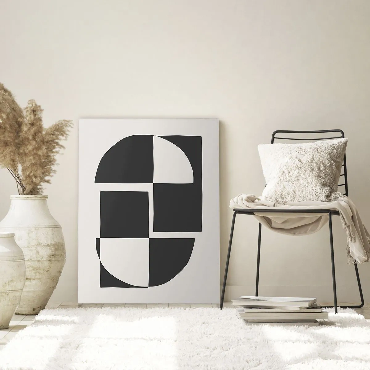 Glasbild - Bild auf glas - Geometrische Komposition aus schwarzen und weißen Formen - 50x70cm - Antithese - Synthese - Moderne Wanddekoration für Wohnzimmer und Schlafzimmer ARTTOR