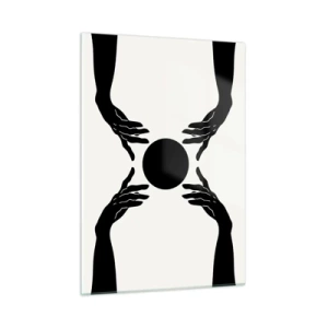 Glasbild - Bild auf glas - Schwarze Hände um einen schwarzen Kreis auf hellem Hintergrund - 50x70cm - Geheimes Zeichen - Moderne Wanddekoration für Wohnzimmer und Schlafzimmer ARTTOR