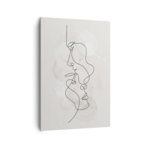 Bild auf Leinwand - Leinwandbild - Abstrakte Umrisse zweier Gesichter auf hellem Hintergrund - 70x100cm - Verstrickt in eine Umarmung - Moderne Wanddekoration für Wohnzimmer und Schlafzimmer ARTTOR