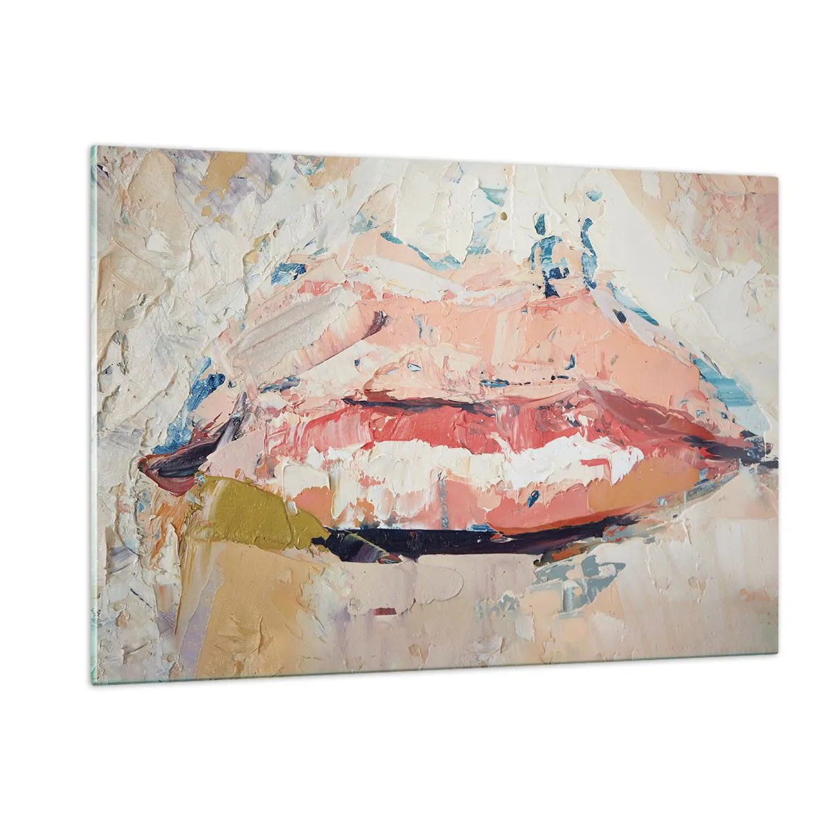 Glasbild - Bild auf glas - Abstraktes Bild von Lippen in einer expressiven Maltechnik - 120x80cm - Es weckt die Sinne - Moderne Wanddekoration für Wohnzimmer und Schlafzimmer ARTTOR