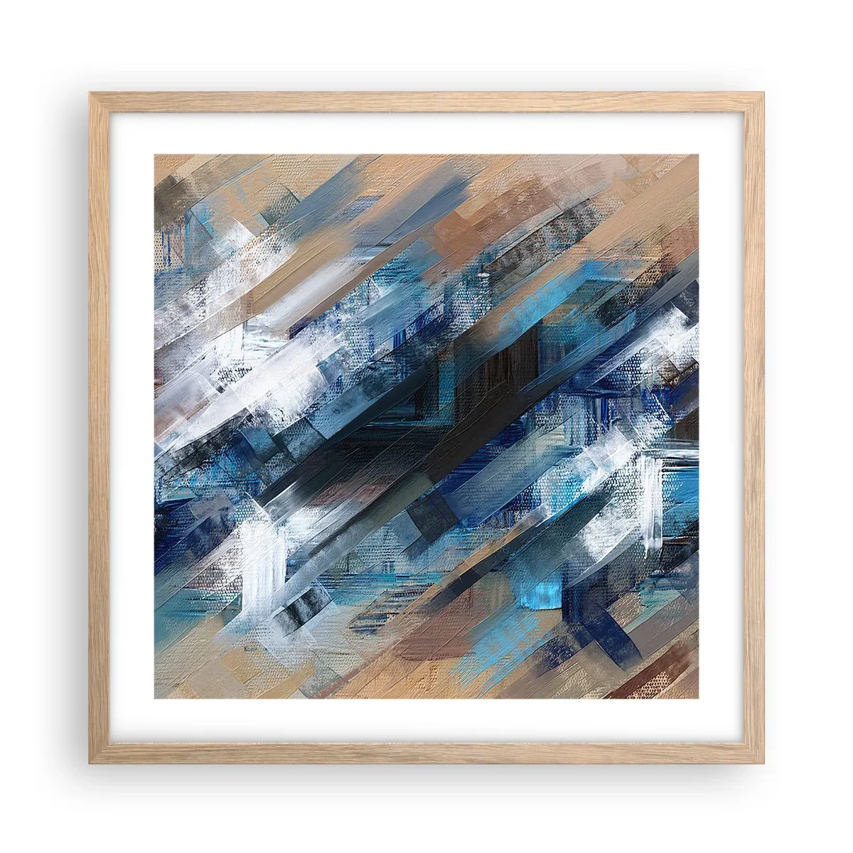 Poster in einem Rahmen aus heller Eiche - Auf einer blauen Diagonale - 50x50 cm
