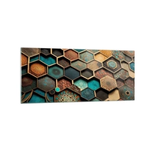 Glasbild - Bild auf glas - Bunte Ornamente in sechseckigen Mustern - 120x50cm - Arabische Ornamente – Variation - Moderne Wanddekoration für Wohnzimmer und Schlafzimmer ARTTOR