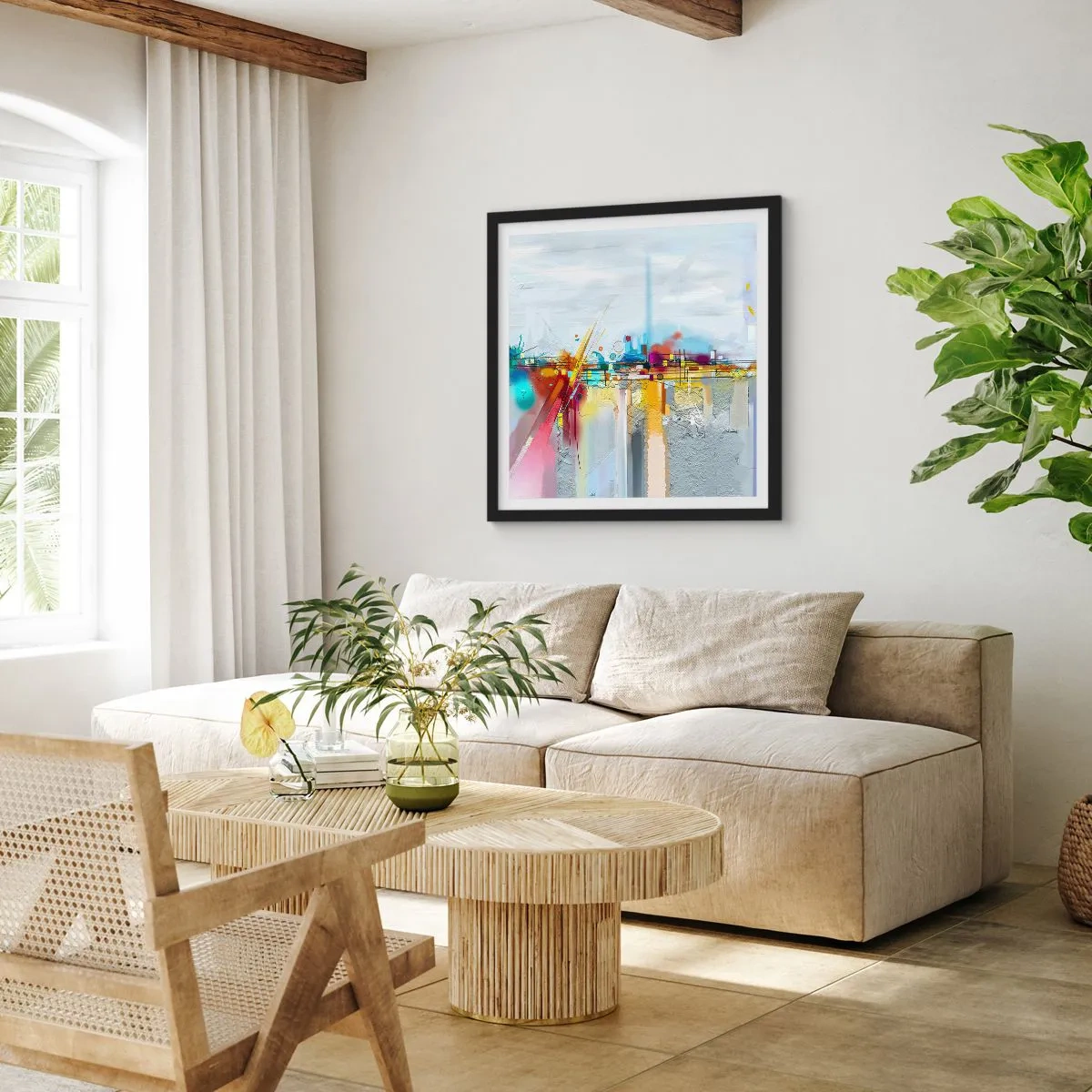 Poster in einem schwarzem Rahmen - Freudenbrücke über den Fluss des Lebens - 50x50 cm