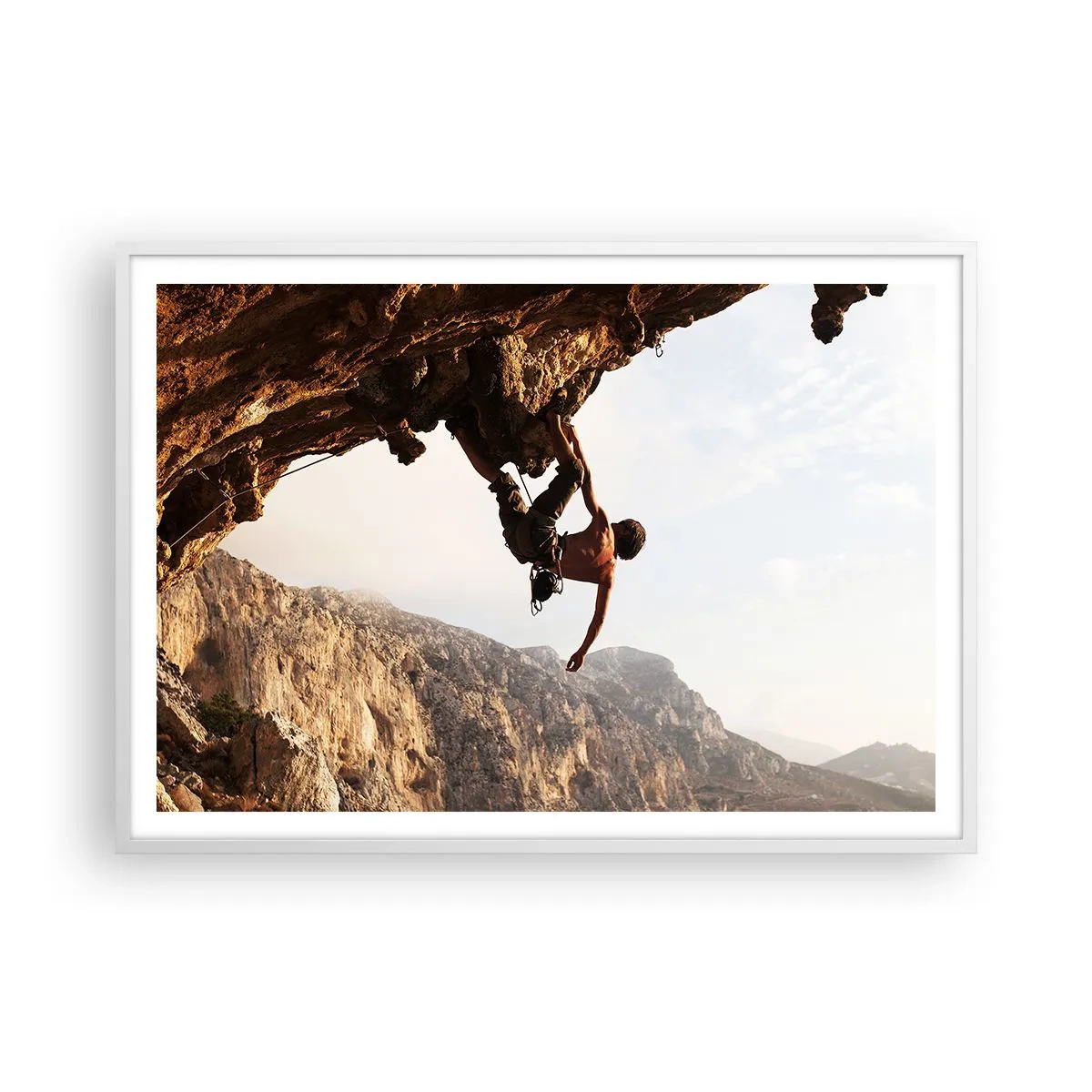 Poster in einem weißen Rahmen - Die Welt ist in einer Hand auf einem Felsblock geschrumpft - 100x70 cm