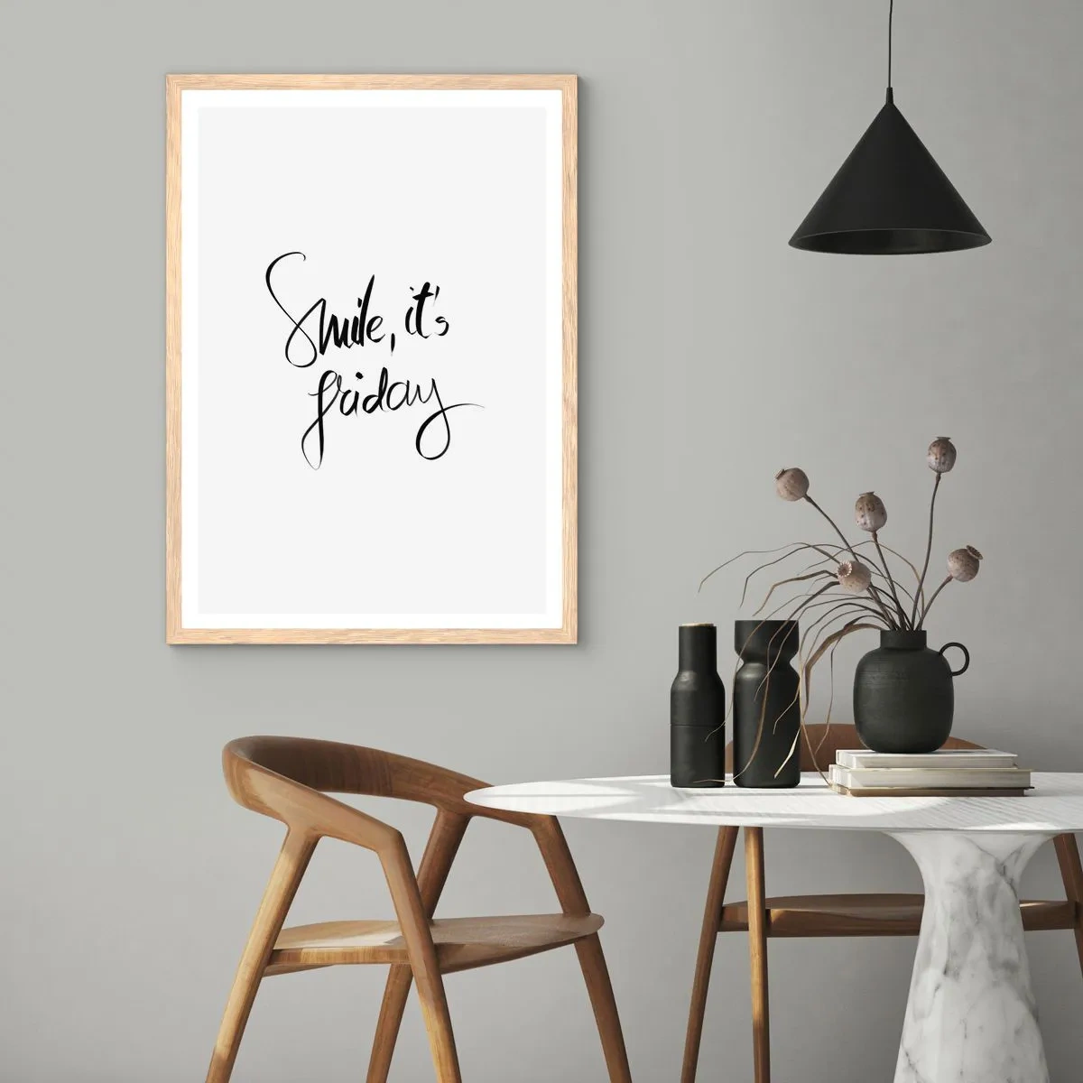 Poster in einem Rahmen aus heller Eiche - Echte Freude - 40x50 cm