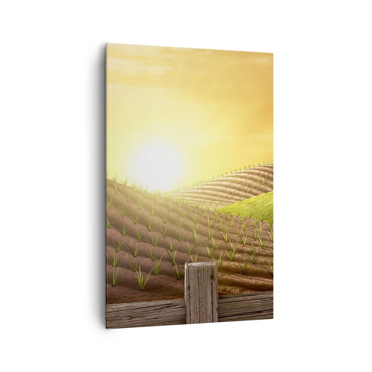 Bild auf Leinwand - Leinwandbild - Ländliche Landschaft mit einer roten Scheune, Traktor und Sonnenaufgang - 80x120cm - Ein Bauernhof wie aus einem Märchen - Moderne Wanddekoration für Wohnzimmer und Schlafzimmer ARTTOR