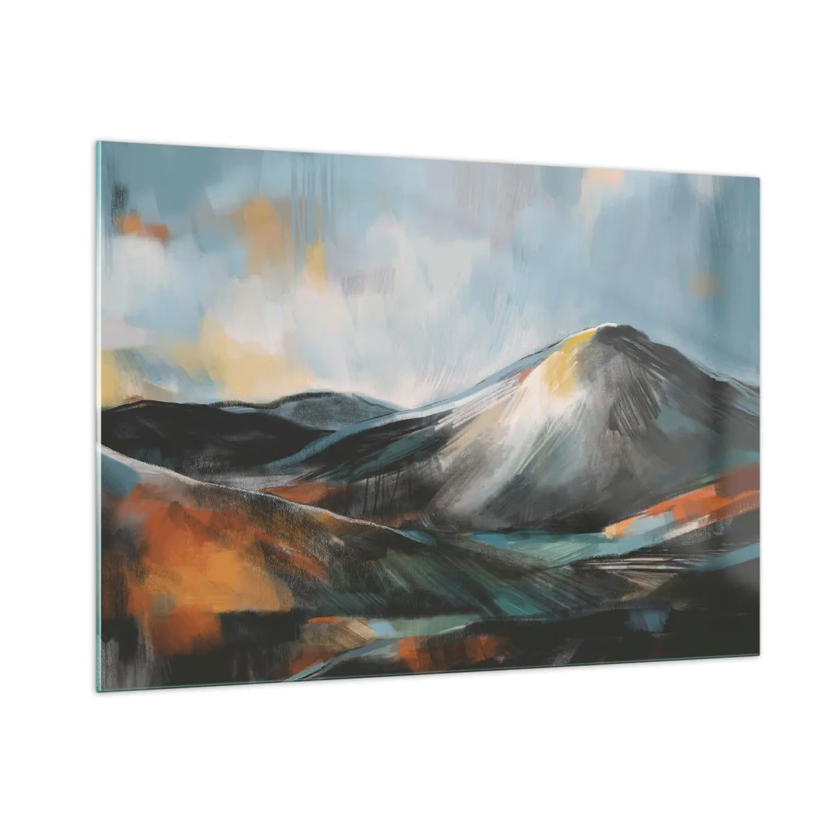 Glasbild - Bild auf glas - Eine malerische Berglandschaft in warmen und kühlen Farben - 100x70cm - Roh und schön - Moderne Wanddekoration für Wohnzimmer und Schlafzimmer ARTTOR