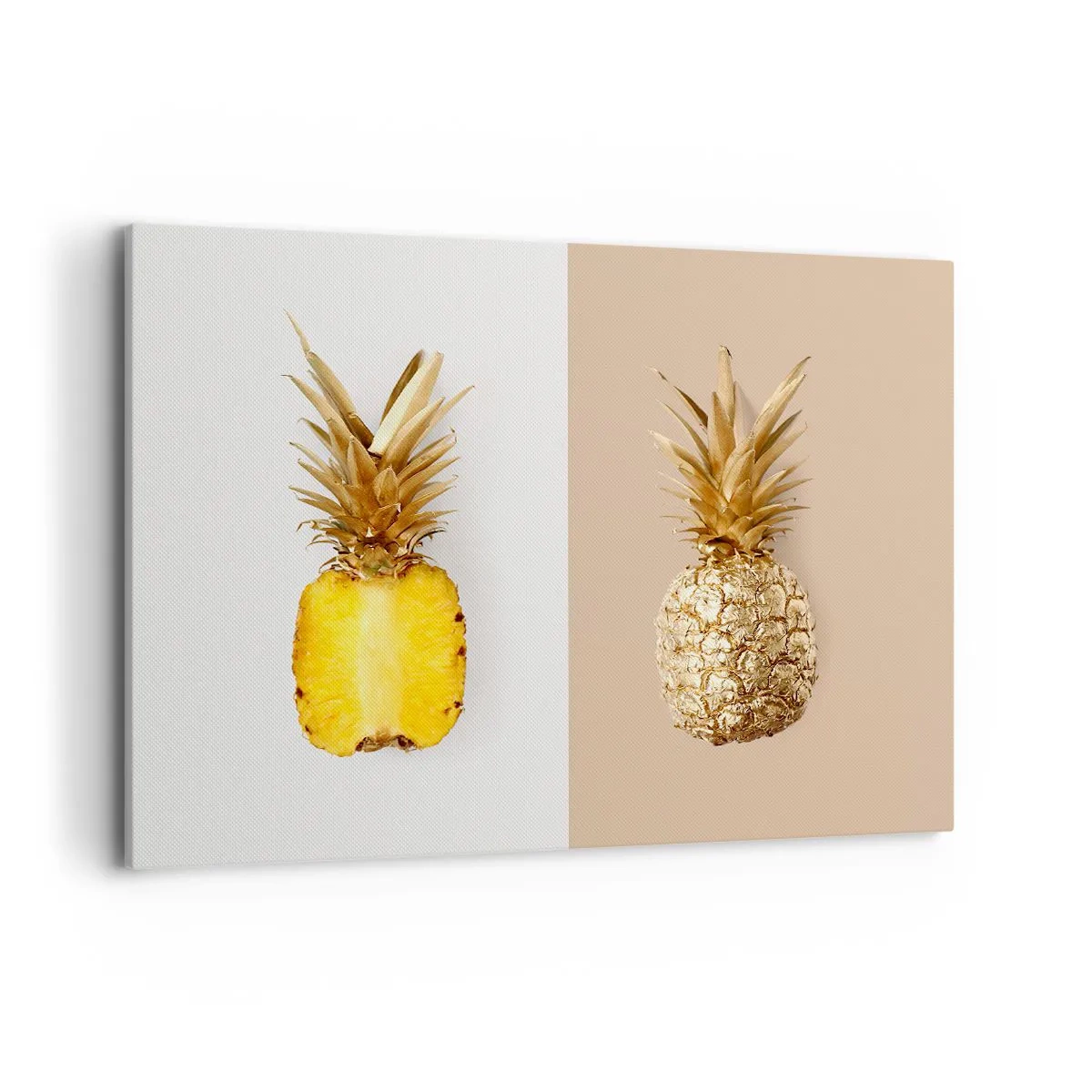 Bild auf Leinwand - Leinwandbild - Eine halbe frische, goldene Ananas auf kontrastierendem Hintergrund - 100x70cm - Ananas für uns - Moderne Wanddekoration für Wohnzimmer und Schlafzimmer ARTTOR