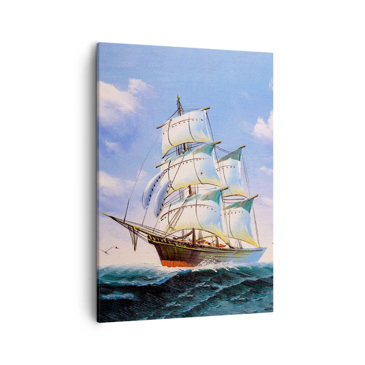 Bild auf Leinwand - Leinwandbild - Ein Segelschiff auf offener See unter blauem Himmel - 50x70cm - Mit Stolz mit dem Wind - Moderne Wanddekoration für Wohnzimmer und Schlafzimmer ARTTOR