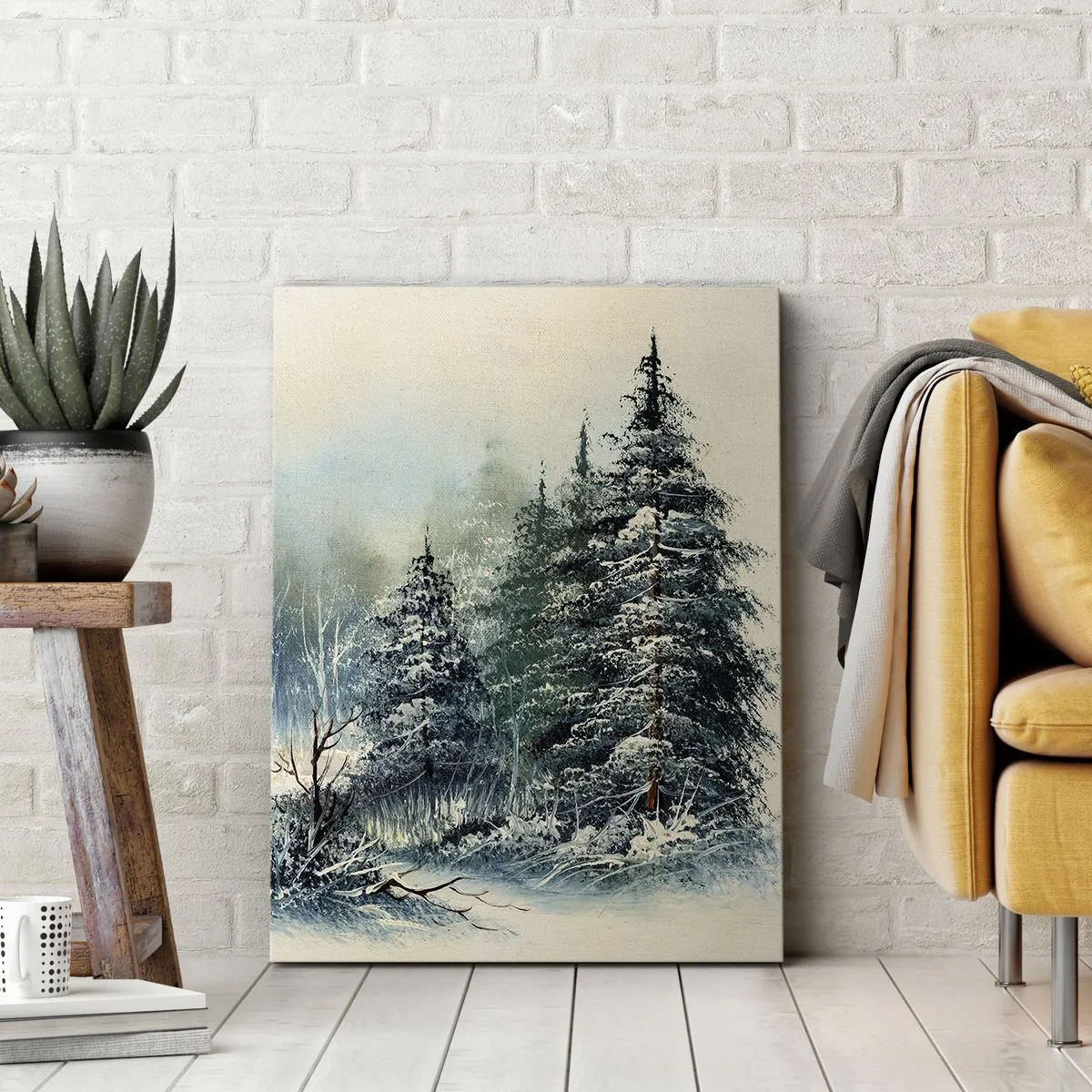 Bild auf Leinwand - Leinwandbild - Winterlandschaft mit schneebedeckten Bäumen - 80x120cm - Bereit für Weihnachten - Moderne Wanddekoration für Wohnzimmer und Schlafzimmer ARTTOR