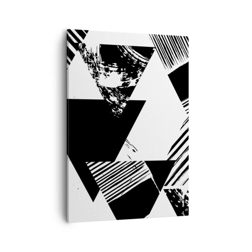 Bild auf Leinwand - Leinwandbild - Geometrische Muster in minimalistischer Schwarz-Weiß-Form - 50x70cm - Regen von Dreiecken - Moderne Wanddekoration für Wohnzimmer und Schlafzimmer ARTTOR