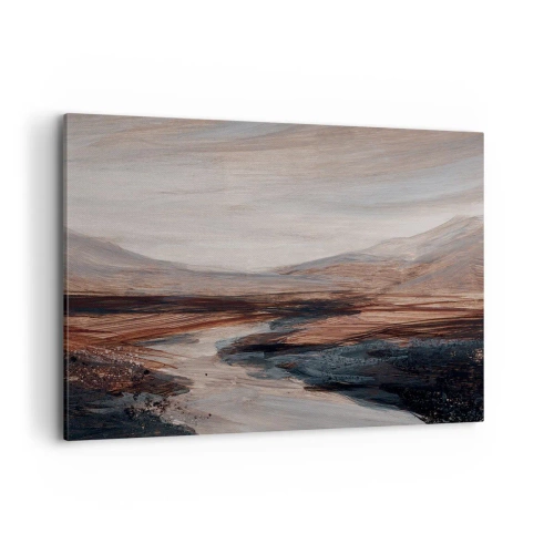 Bild auf Leinwand - Leinwandbild - Eine malerische Landschaft mit Fluss und Bergen - 120x80cm - Ruhiges Tal - Moderne Wanddekoration für Wohnzimmer und Schlafzimmer ARTTOR
