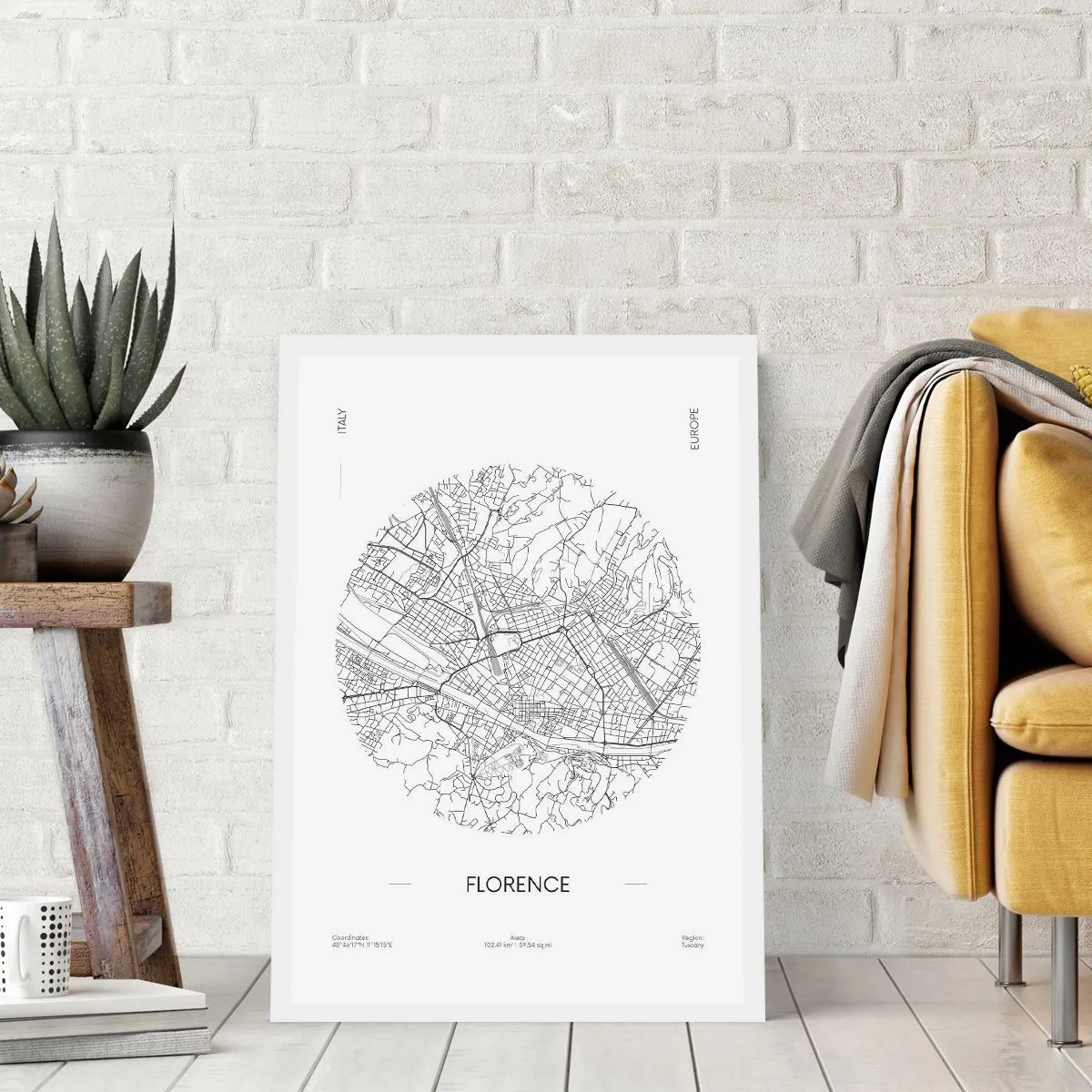 Poster - Eine minimalistische Karte von Florenz in Schwarzweiß. - 50x70cm - Anatomie von Florenz - Moderne Wanddekoration für Wohnzimmer und Schlafzimmer ARTTOR